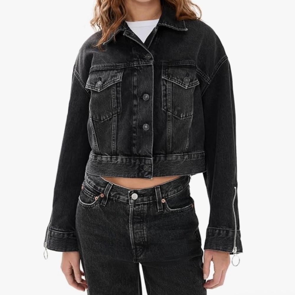 7 For All Mankind Oversized Oli Cropped Trucker Jacket in Hustle (NWT) Size XS